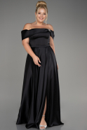 Black Boat Neck Satin Plus Size Evening Dress ABU4054