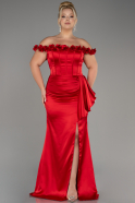 Red Long Satin Plus Size Evening Gown ABU4046