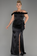 Black Long Satin Plus Size Evening Gown ABU4046