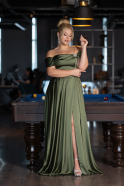 Olive Drab Boat Neck Satin Plus Size Evening Dress ABU4054