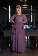 Lavender Stoned Long Sleeve Chiffon Plus Size Evening Dress ABU4018