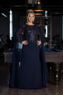 Navy Blue Long Chiffon Sleeve Plus Size Evening Dress ABU3913