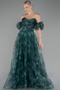 Green Strapless Patterned Long Chiffon Prom Dress ABU4064