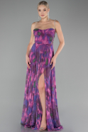 Violet Slit Long Chiffon Printed Prom Dress ABU4065