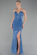 Indigo Slit Long Scaly Evening Gown ABU4058