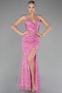 Pink Slit Long Scaly Evening Gown ABU4058