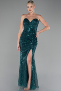 Emerald Green Slit Long Scaly Evening Gown ABU4058