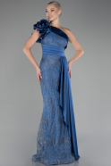 Indigo One Shoulder Glitter Long Evening Gown ABU4059