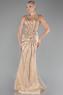 Gold Stone Embroidered Long Plus Size Evening Gown ABU4276