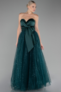 Emerald Green Satin Strapless Neckline Long Glitter Evening Dress ABU4069