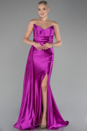 Fuchsia Strapless Slit Long Satin Prom Gown ABU4072