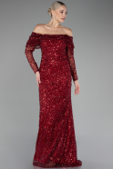 Burgundy Long Scaly Mermaid Evening Gown ABU3985