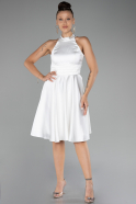 Short White Satin Party Dress ABK2112