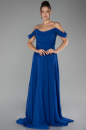 Sax Blue Boat Neck Long Chiffon Evening Dress ABU4078