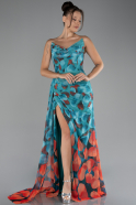 Green Strapless Slit Print Prom Dress ABU3966