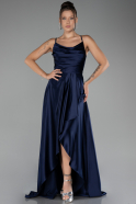 Navy Blue Long Satin Prom Gown ABU3242