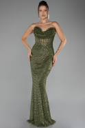 Olive Drab Long Scaly Mermaid Evening Gown ABU3970