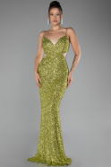 Pistachio Green Low Cut Back Long Scaly Prom Dress ABU3978