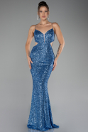 Indigo Low Cut Back Long Scaly Prom Dress ABU3978