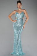 Mint Low Cut Back Long Scaly Prom Dress ABU3978