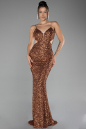 Light Brown Low Cut Back Long Scaly Prom Dress ABU3978