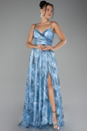 Light Blue Slit Long Patterned Prom Dress ABU3954