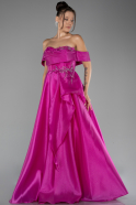 Fuchsia Boat Neck Long Ball Gown ABU4089