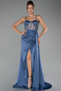 Indigo Underwire On Top Slit Long Satin Eevning Gown ABU4090