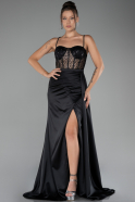 Black Underwire On Top Slit Long Satin Eevning Gown ABU4090