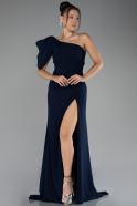 Navy Blue One Shoulder Slit Long Chiffon Prom Dress ABU4091