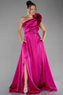 Fuchsia One Shoulder Slit Long Satin Evening Dress ABU4092