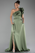 Olive Drab One Shoulder Slit Long Satin Evening Dress ABU4092