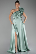 Mint One Shoulder Slit Long Satin Evening Dress ABU4092