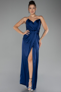 Navy Blue Strapless Slit Long Satin Prom Gown ABU4071