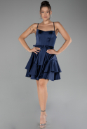 Navy Blue Strappy Short Satin Cocktail Dress ABK2114