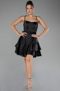 Black Strappy Short Satin Cocktail Dress ABK2114