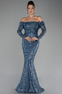 Grey-Indigo Long Scaly Mermaid Evening Gown ABU3985