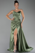 Olive Drab Strapless Slit Long Satin Prom Gown ABU4093