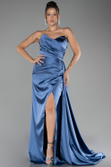 Indigo Strapless Slit Long Satin Prom Gown ABU4093