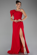 Red One Shoulder Slit Long Chiffon Prom Dress ABU4091