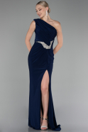 Navy Blue One Shoulder Slit Long Evening Dress ABU4116