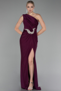 Cherry Colored One Shoulder Slit Long Evening Dress ABU4116