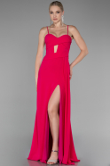 Fuchsia Strap Slit Long Chiffon Evening Dress ABU4118