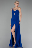 Sax Blue Strap Slit Long Chiffon Evening Dress ABU4118