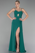 Emerald Green Strap Slit Long Chiffon Evening Dress ABU4118