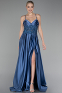 Indigo Strappy Long Satin Prom Gown ABU4133