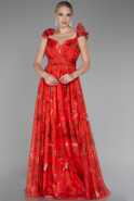 Orange Strappy Floral Long Prom Dress ABU4134