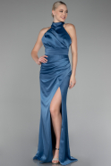 Indigo Halter Neckline Slit Satin Evening Dress ABU4109