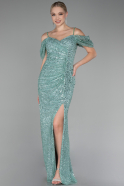 Mint Boat Neck Long Scaly Plus Size Evening Gown ABU4082