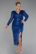 Sax Blue Midi Plus Size Cocktail Dress ABK1956